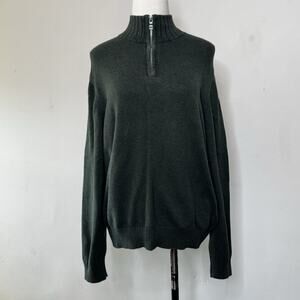 Y2K Earthy Green Cotton 1/4 Zip Mock Neck Pullover Sweater Hippie Mountain Man M
